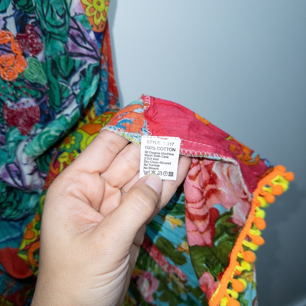 Antica Sartoria by Giacomo Cinque Tropical Print Pom Pom Swim Cover One Size - Picture 6 of 7